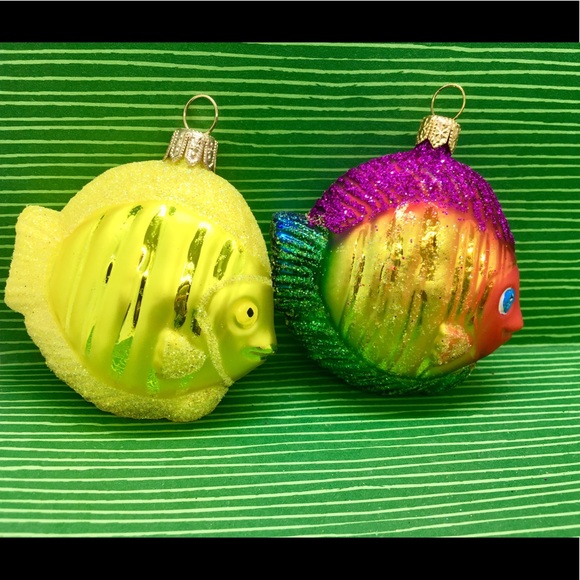 2 Polish Glass Coral Reef Fishes Xmas Ornaments - Picture 2 of 8